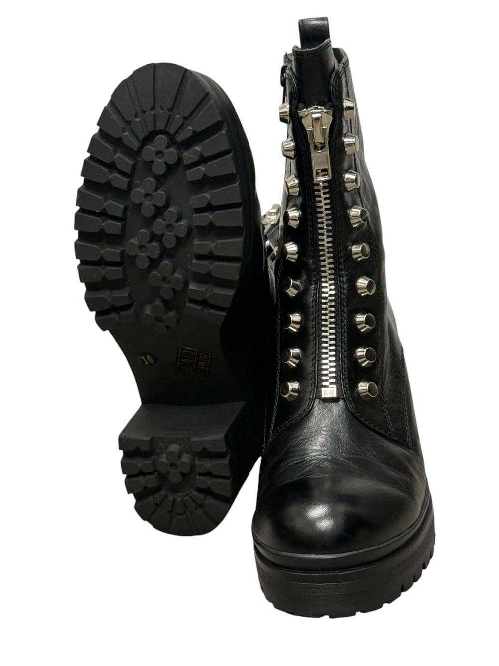 Tonette Combat Black Chunky Moto Edgy Leather Lug Sole Studded Platform Boots - Picture 10 of 17